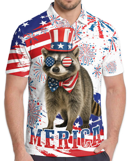 Patriotic Raccoon Polo Shirt for Men – USA Holiday Style | Netecom
