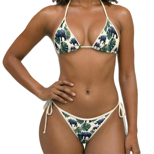 Rhino Bikini Set for Women, Two Piece Swimsuit, Tropical Safari Beachwear | Netecom
