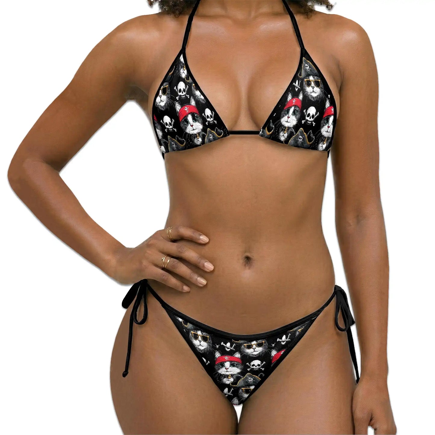 Pirate Cat Bikini Set for Women, Two Piece Swimsuit, Gothic Cat Beachwear | Netecom