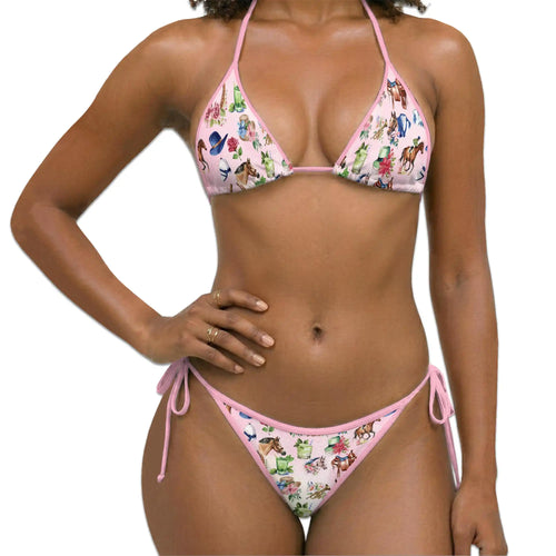 Watercolor Horse Racing Bikini Set for Women, Two Piece Swimsuit, Equestrian Beachwear | Netecom