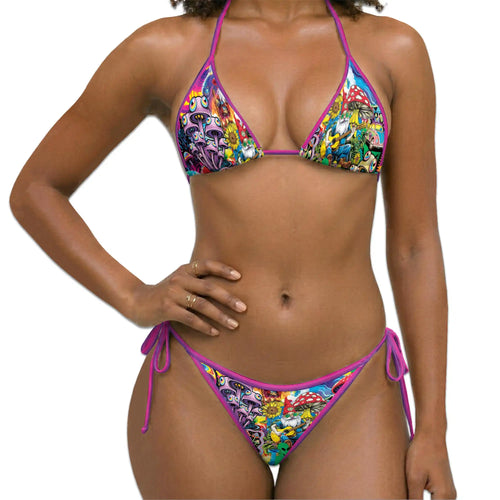Magic Mushroom Bikini Set for Women, Two Piece Swimsuit, Psychedelic Festival Beachwear | Netecom