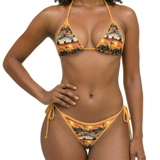Vintage Sunrise Desert Bikini Set for Women, Two Piece Swimsuit, Desert Landscape Beachwear | Netecom