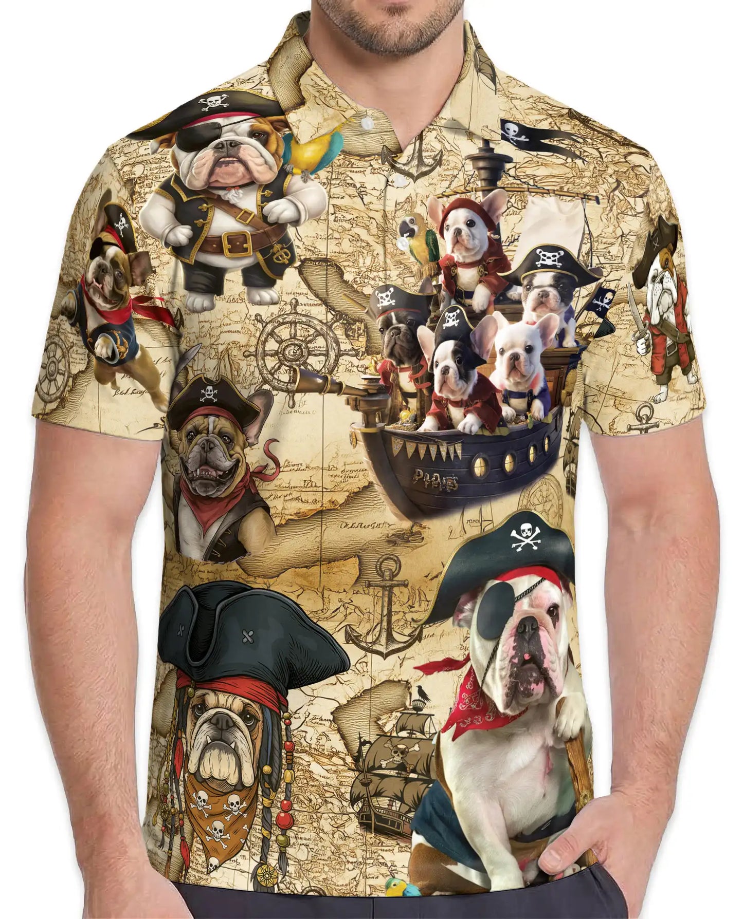 Pirate Dogs Polo Shirt for Men – Cute Bulldog Pirate Print | Netecom