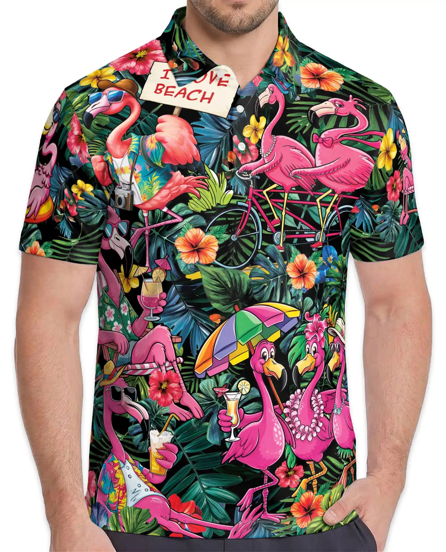 Tropical Flamingo Polo Shirt for Men – Beach Vacation Style | Netecom