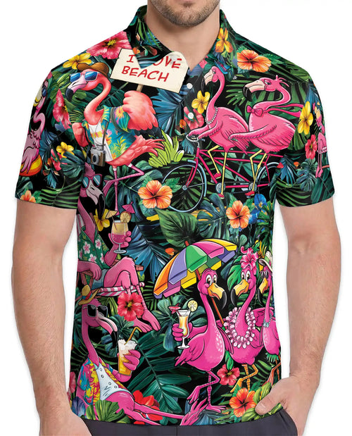 Tropical Flamingo Polo Shirt for Men – Beach Vacation Style | Netecom