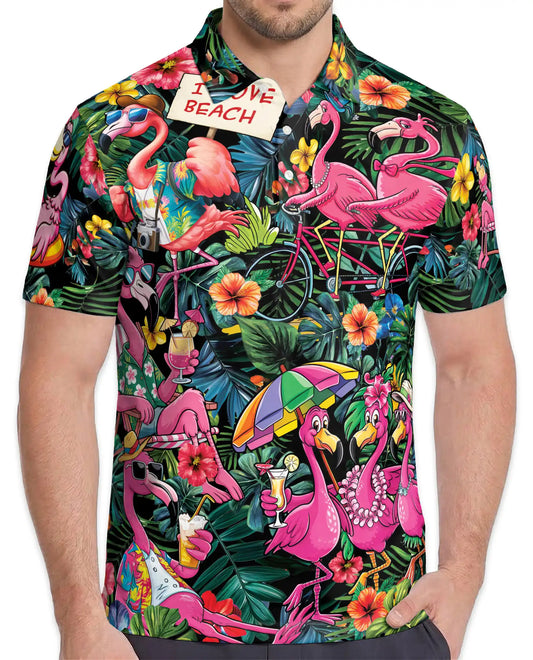 Tropical Flamingo Polo Shirt for Men – Beach Vacation Style | Netecom
