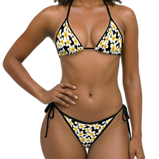 Plumeria Flower Bikini Set for Women, Two Piece Swimsuit, Tropical Plumeria Print Beachwear | Netecom