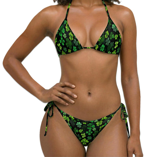 Green Clovers Bikini Set for Women, Two Piece Swimsuit, Lucky Shamrock Beachwear | Netecom