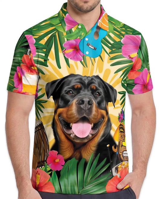 Rottweiler Tropical Polo Shirt For Men- Dog Beach Summer Island Aloha| Netecom