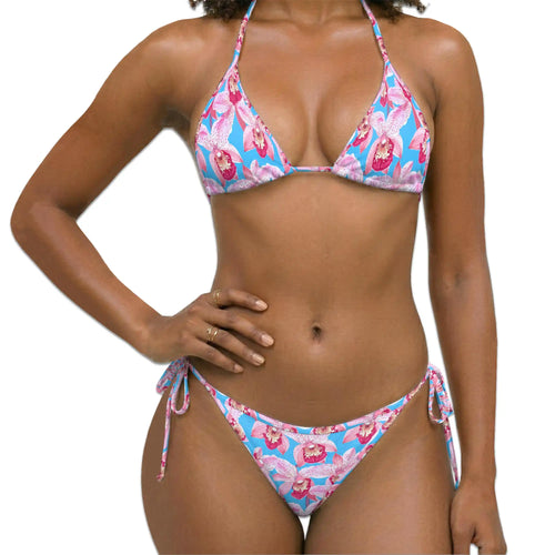 Pink Orchid Bikini Set for Women, Two Piece Swimsuit, Tropical Floral Beachwear | Netecom