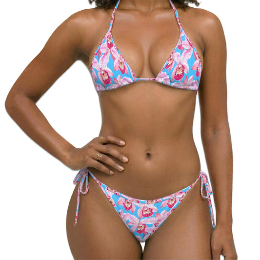 Pink Orchid Bikini Set for Women, Two Piece Swimsuit, Tropical Floral Beachwear | Netecom