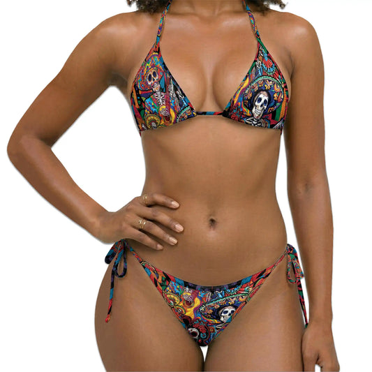 Musician Skull Bikini Set for Women, Two Piece Swimsuit, Day of the Dead Beachwear | Netecom