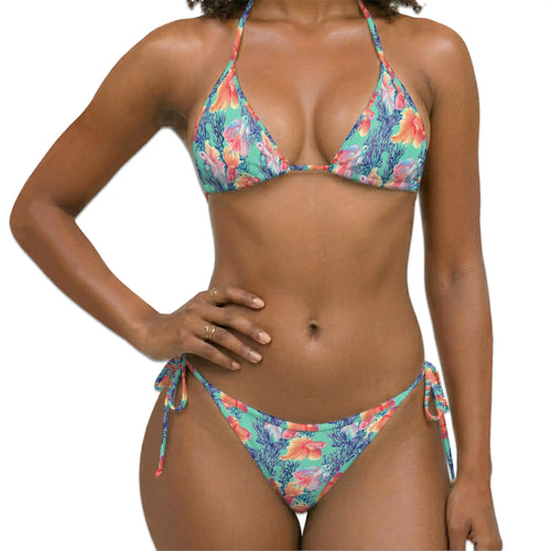Golden Fish Bikini Set for Women, Two Piece Swimsuit, Fish and Coral Print Beachwear | Netecom