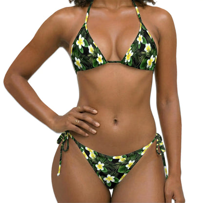 White Plumeria Bikini Set for Women, Two Piece Swimsuit, Tropical Floral Beachwear | Netecom
