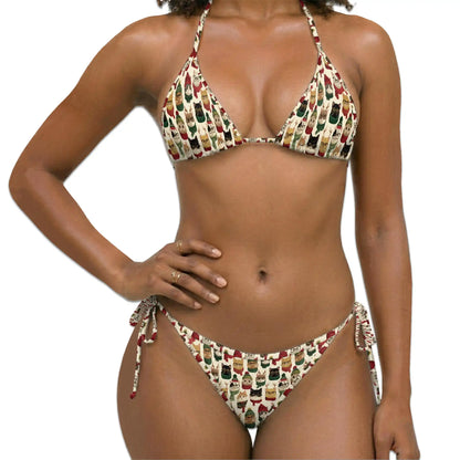 Christmas Cat Bikini Set for Women, Two Piece Swimsuit, Holiday Cat Beachwear | Netecom