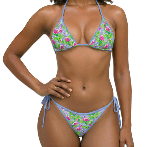 Tropical Flamingo Bikini Set for Women, Two Piece Swimsuit, Floral Bird Beachwear | Netecom