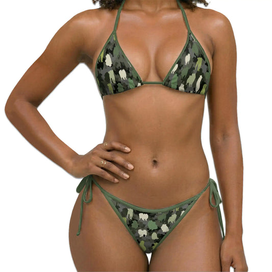 Camo Samoyed Dog Bikini Set for Women, Two Piece Swimsuit, Cute Dog Beachwear | Netecom