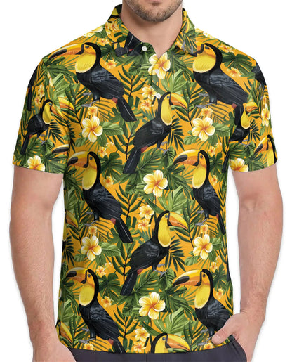 Toucan Tropical Floral Polo Shirt for Men-Jungle Bird Hawaiian Style | Netecom