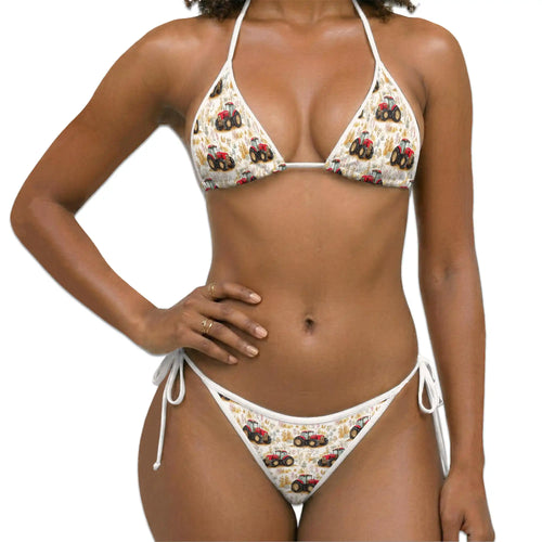 Snowy Tractor Bikini Set for Women, Two Piece Swimsuit, Farm Country Beachwear | Netecom