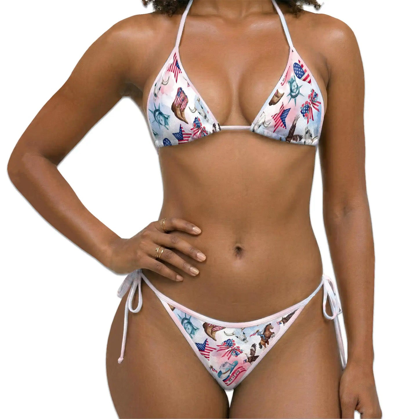 4th of July Rodeo Horse Bikini Set for Women, Two Piece Swimsuit, Patriotic Western Beachwear | Netecom
