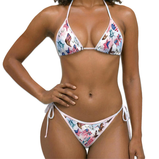 4th of July Rodeo Horse Bikini Set for Women, Two Piece Swimsuit, Patriotic Western Beachwear | Netecom