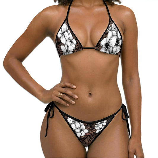 Plumeria Tribe Bikini Set for Women, Two Piece Swimsuit, Tribal Floral Beachwear | Netecom