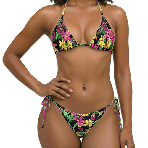 Flower Chunk Bikini Set for Women, Two Piece Swimsuit, Vibrant Floral Print Beachwear | Netecom