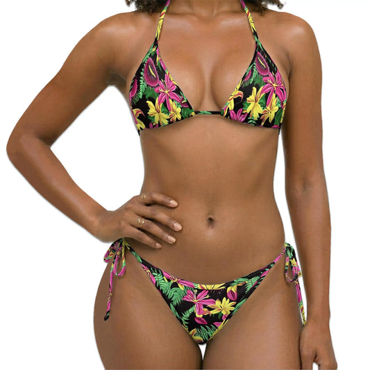 Flower Chunk Bikini Set for Women, Two Piece Swimsuit, Vibrant Floral Print Beachwear | Netecom