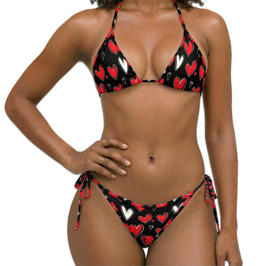 Love Red Heart Bikini Set for Women, Two Piece Swimsuit, Valentine Heart Beachwear | Netecom
