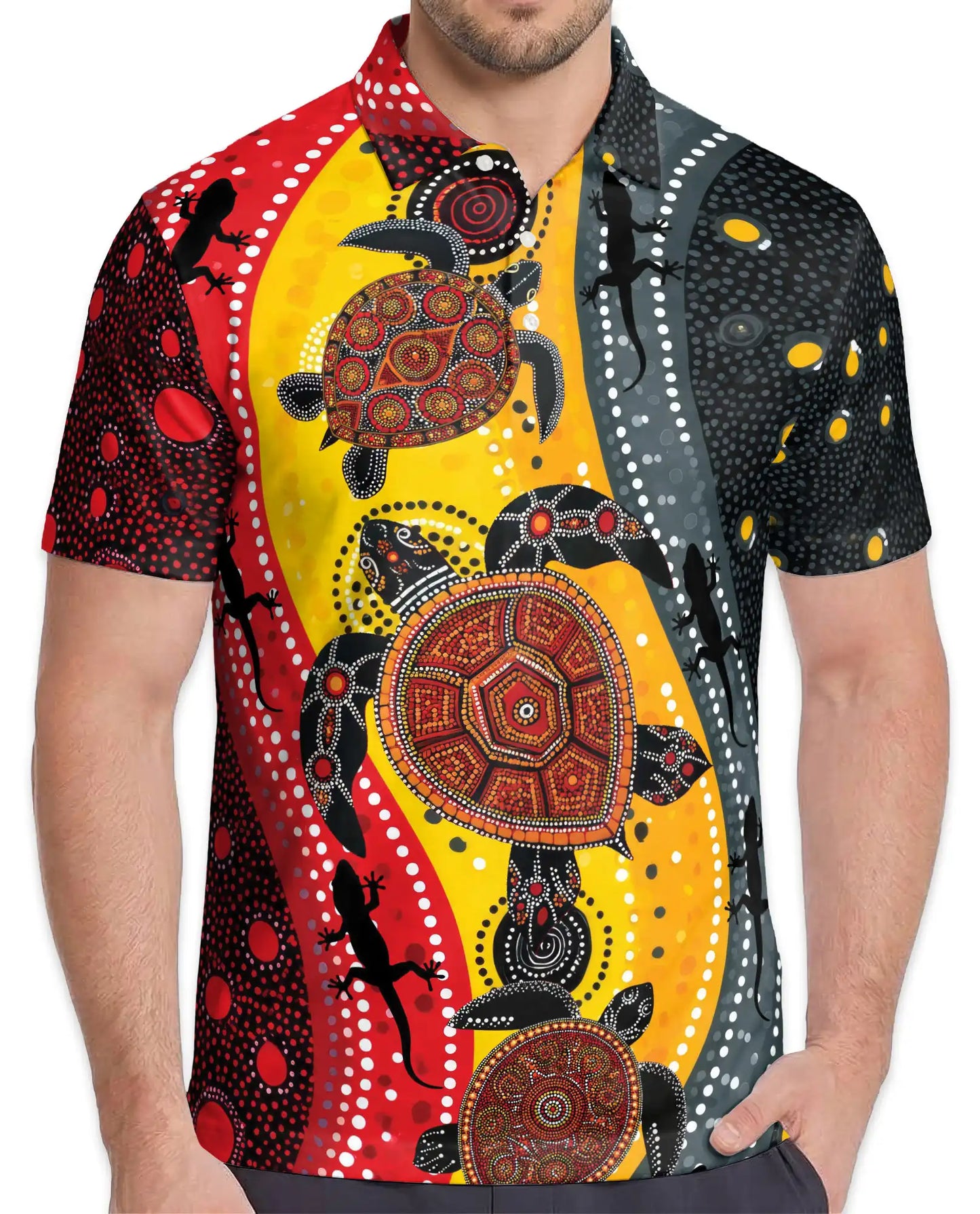 Turtle Dot Art Polo Shirt for Men – Aboriginal Inspired Style | Netecom
