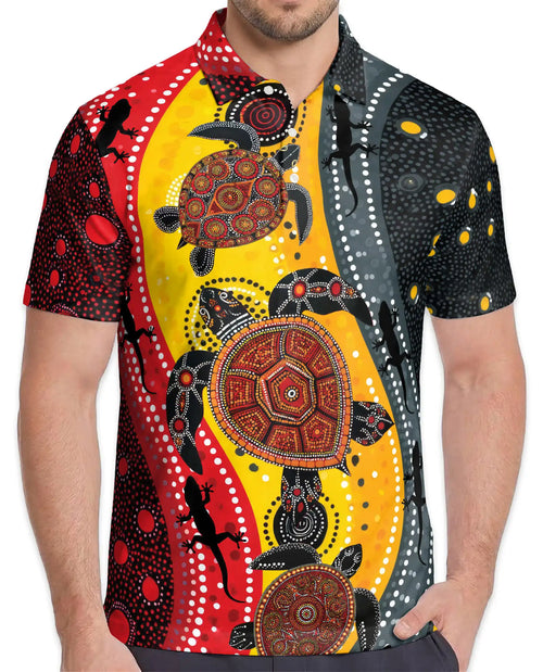 Turtle Dot Art Polo Shirt for Men – Aboriginal Inspired Style | Netecom