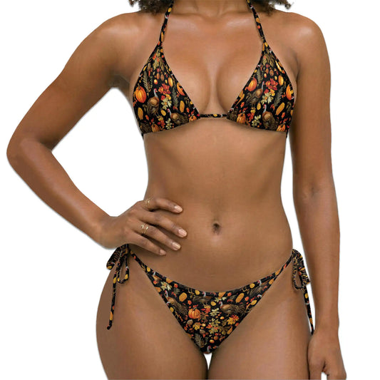 Happy Turkey Day Bikini Set for Women, Two Piece Swimsuit, Thanksgiving Beachwear | Netecom