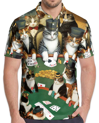 Cat Poker 3D Polo Shirt for Men – Fun Animal Card Game Print | Netecom