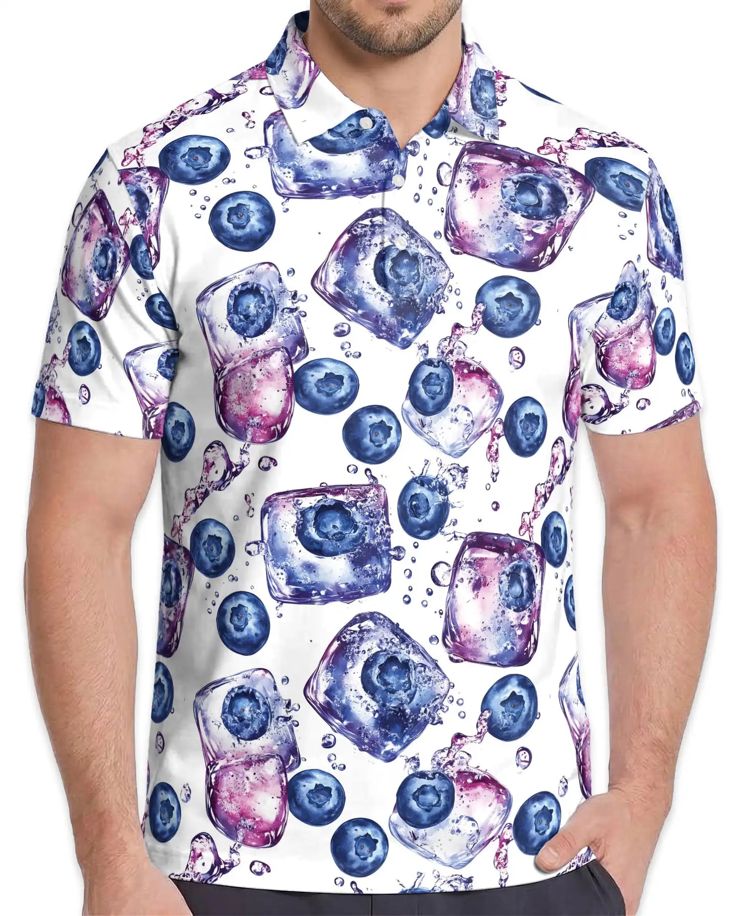 Blueberry Ice Polo Shirt for Men – Netecom Hawaiian Summer Shirt | Netecom