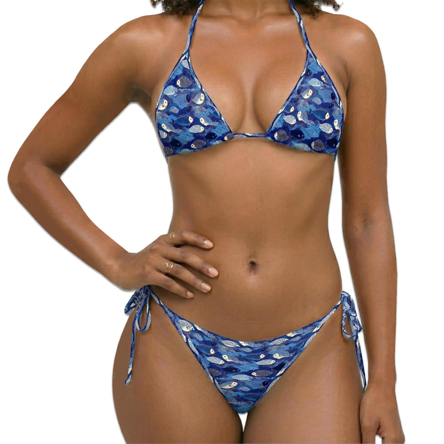 Fish Pattern Blue Bikini Set for Women, Two Piece Swimsuit, Ocean Beachwear | Netecom
