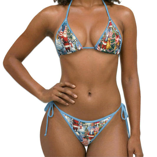 Santa Claus American Bikini Set for Women, Two Piece Swimsuit, Patriotic Christmas Beachwear | Netecom