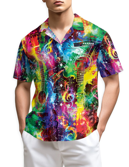 Netecom Rainbow Guitar Hawaiian Shirt for Men, Guitar Lovers Gifts, Guitarist Button Down Summer Beach Shirts