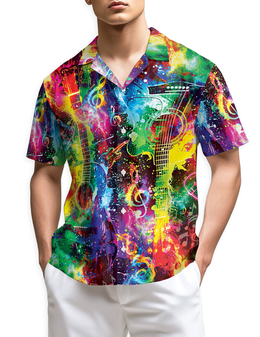 Netecom Rainbow Guitar Hawaiian Shirt for Men, Guitar Lovers Gifts, Guitarist Button Down Summer Beach Shirts