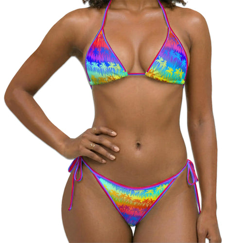 LGBT Coconut Bikini Set for Women, Two Piece Swimsuit, Rainbow Tropical Beachwear | Netecom