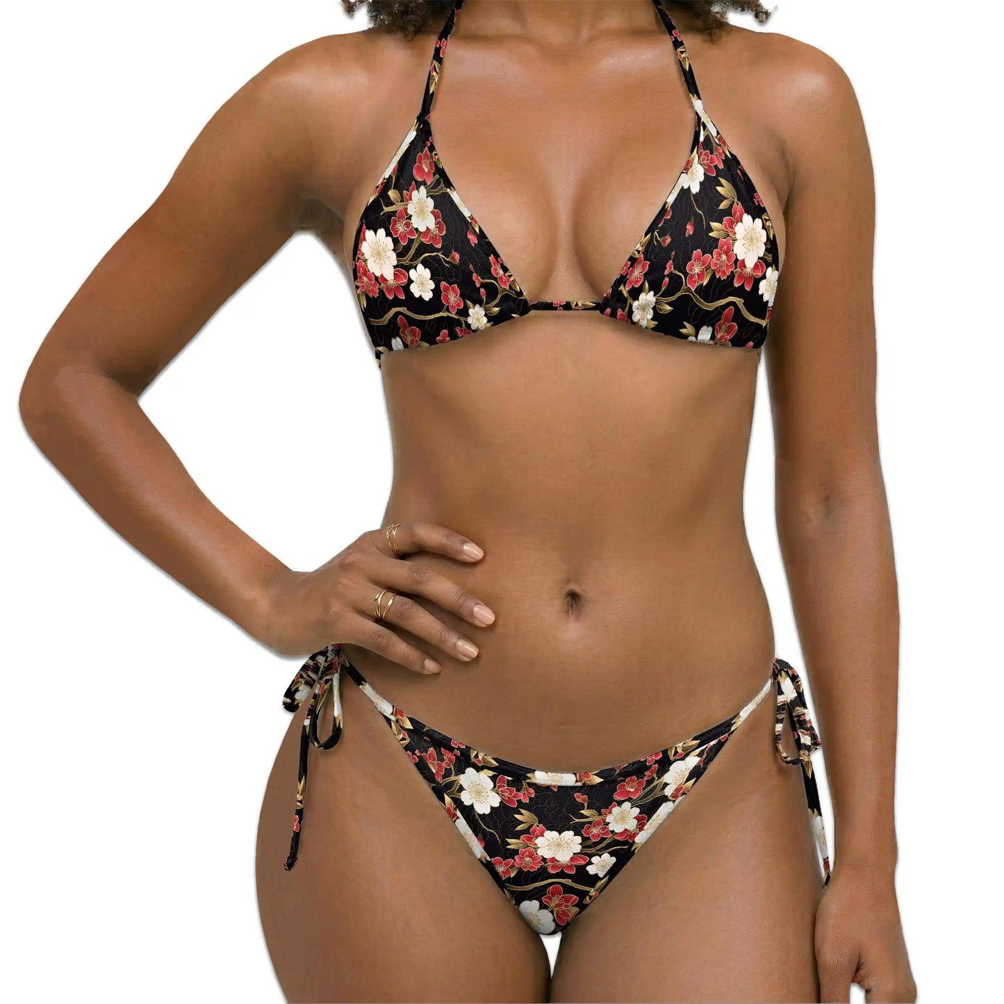 Vintage Sakura Blossom Bikini Set for Women, Two Piece Swimsuit, Japanese Floral Beachwear | Netecom