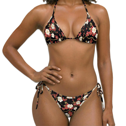 Vintage Sakura Blossom Bikini Set for Women, Two Piece Swimsuit, Japanese Floral Beachwear | Netecom