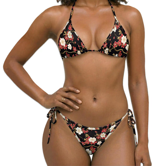 Vintage Sakura Blossom Bikini Set for Women, Two Piece Swimsuit, Japanese Floral Beachwear | Netecom
