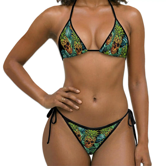 Pineapple Skull Bikini Set for Women, Two Piece Swimsuit, Tropical Gothic Beachwear | Netecom