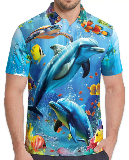 Underwater Dolphin Polo Shirt for Men – Tropical Ocean Sea Style | Netecom