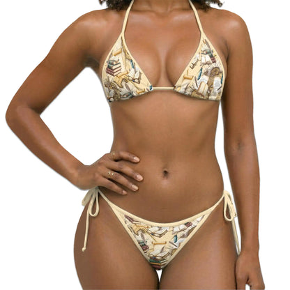 Vintage Book Bikini Set for Women, Two Piece Swimsuit, Literary Pattern Beachwear | Netecom