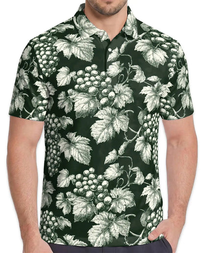 Vintage Grape Vine Polo Shirt - Vineyard Botanical Style | Netecom