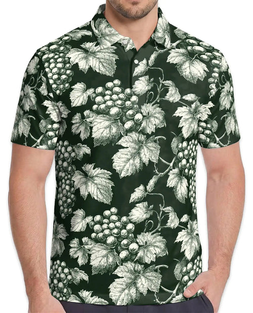 Vintage Grape Vine Polo Shirt - Vineyard Botanical Style | Netecom