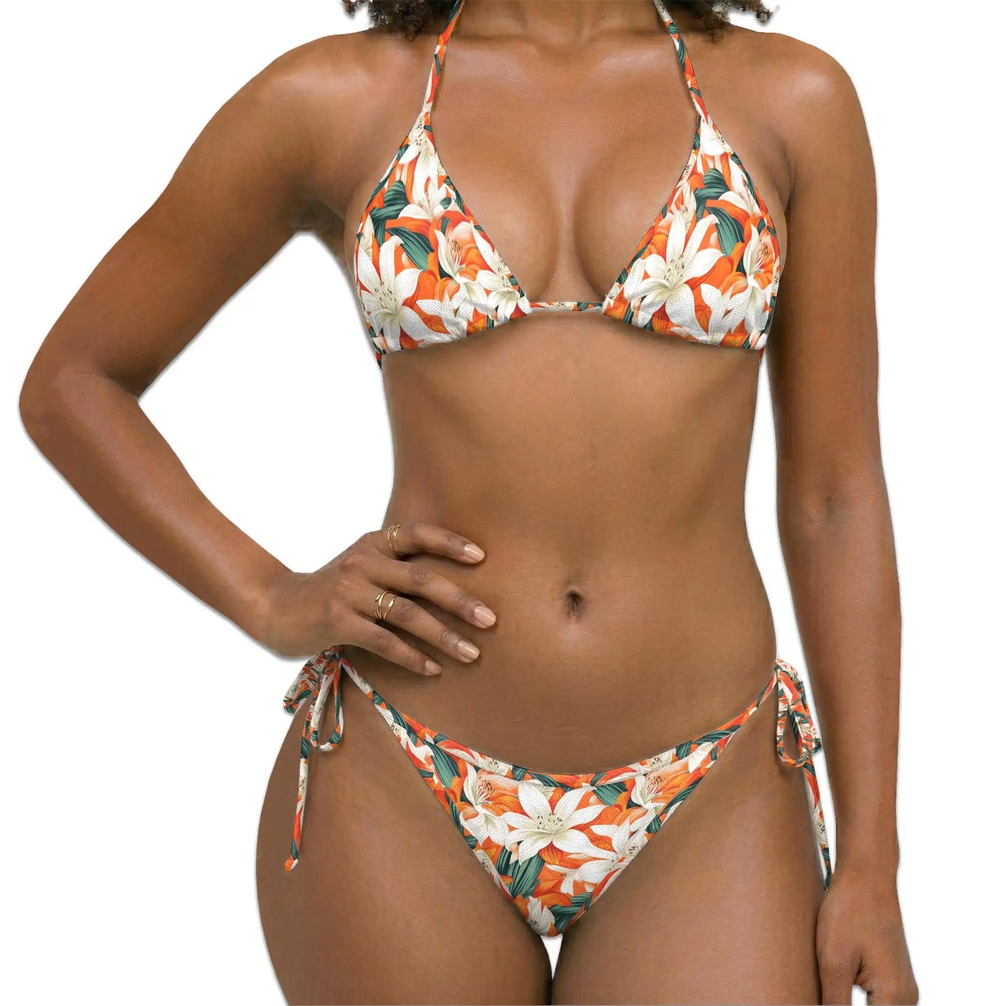 Tropical Lily Flower Bikini Set for Women, Two Piece Swimsuit, Tropical Floral Beachwear | Netecom