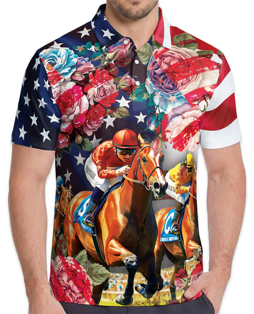 Roses Horse Racing 3D Polo Shirt for Men | Netecom