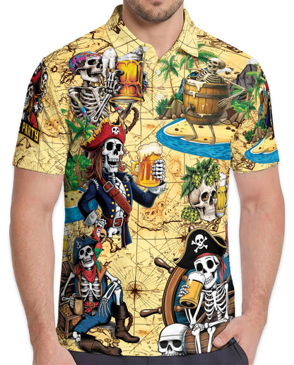 Skeleton Pirate Polo Shirt for Men – Treasure Map Party Style | Netecom